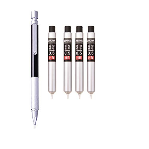 0.5 MM Low Center Of Gravity Automatic Mechanical Pencil, Metal Texture Pen (Black) +4 Boxes Of 0.5MM Lead