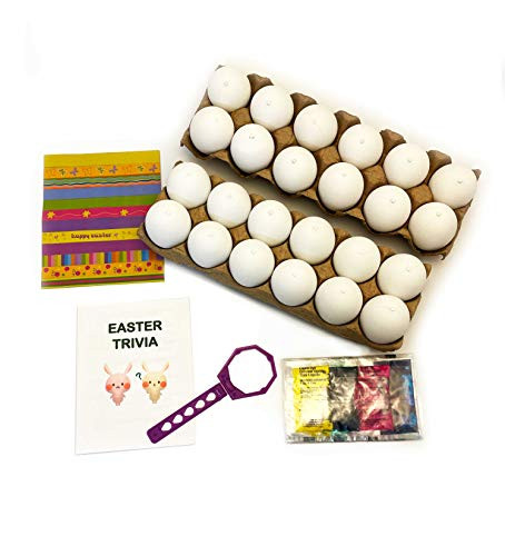 Happy Packs DIY Easter Egg Dye Kit Plastic Fake Eggs Dyeable - 2 Dozen for Total of 24 Plastic Eggs Bulk Craft Activity Decor and Easter Basket Games for Kids and Adults (24 Pack)