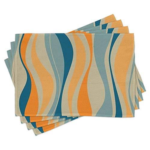 Ambesonne Vintage Place Mats Set of 4, Retro Vibrant Stripes Funky Lines Design Patterns Abstract Print, Washable Fabric Placemats for Dining Table, Standard Size, Marigold Blue