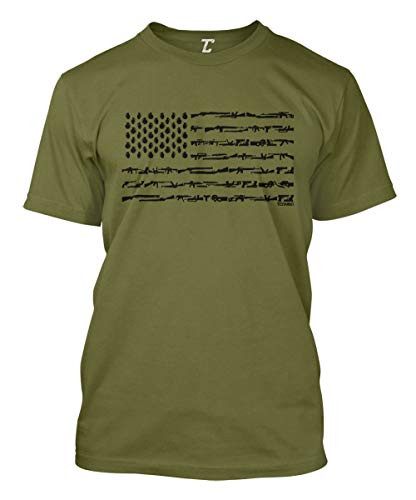 Gun American Flag - 2nd Amendment Rights USA Men's T-Shirt (Olive, Medium)