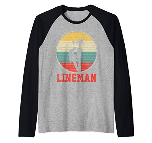 Mens Lineman - Vintage Retro Electrician Electric Cable Man Gift Raglan Baseball Tee