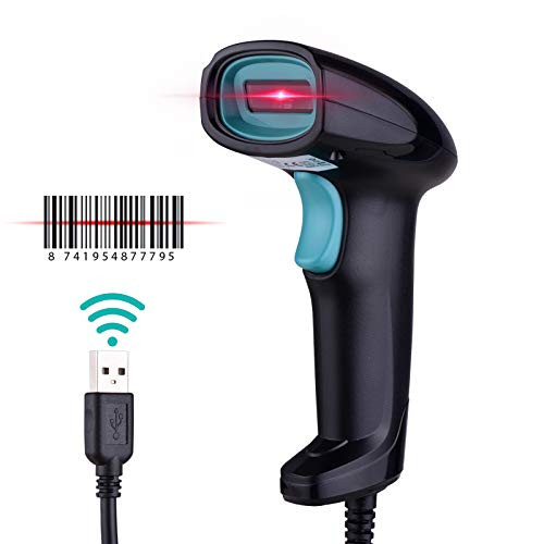 Aboodah Handheld 1D Barcode Scanner USB Wired Bar Code Reader Manual/Auto Continuous Scan Compatible with Linux Windows for Supermarket Library Logistics Restaurant Handheld Barcode Scanner