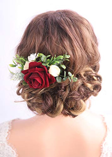 Kercisbeauty Red Floral Hair Clip Burgundy Wedding Hair Comb Headband for Brides Garden Wedding Bridal Bridesmaide Headpiece Flower Girl Hair Dress Kercisbeauty Red Floral Hair Clip Burgundy Wedding Hair Comb Headband for Brides Garden Wedding Bridal Bridesmaide Headpiece Flower Girl Hair Dress