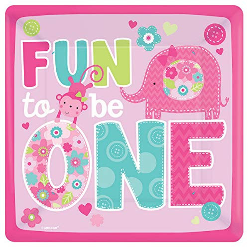 One Wild Girl 1st Birthday Square Plates, 8 Pieces, Made from Paper, One Wild Girl/Pink Theme Party, 10 inch by Amscan