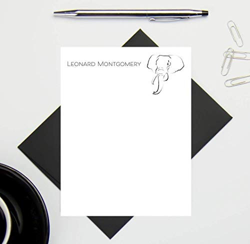 Mens Personalized Note Cards and Envelope Set for Kids Boys Stationery Elephant Notecards with Name