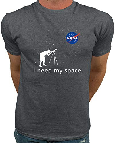 Official Logo NASA I Need My Space NASA T Shirts for Men Small Blue on Charcoal