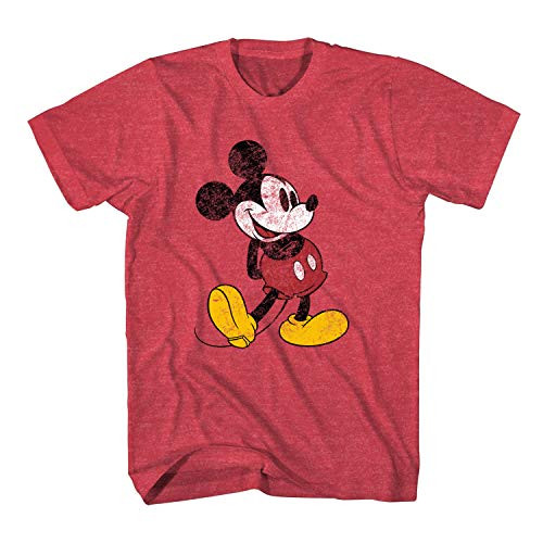 Disney Mickey Mouse Classic Distressed Standing T-Shirt (Red Heather, Medium)