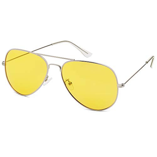 Night Vision Glasses Anti-Glare Polarized Aviator Night Driving Glasses for Men and Women (Silver Metal Frame) Night Vision Glasses Anti-Glare Polarized Aviator Night Driving Glasses for Men and Women (Silver Metal Frame)