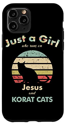 iPhone 11 Pro Just A Girl Who Runs on Jesus and Korat Cats Retro Cat Case