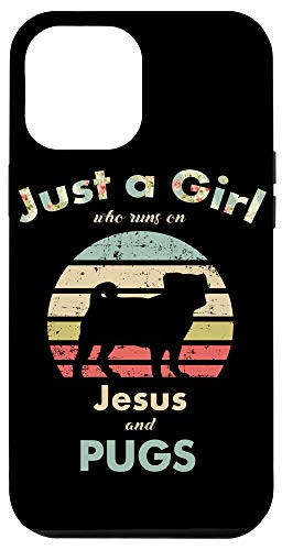 iPhone 12 Pro Max Just A Girl Who Runs on Jesus and Pugs Retro Vintage Dog Case
