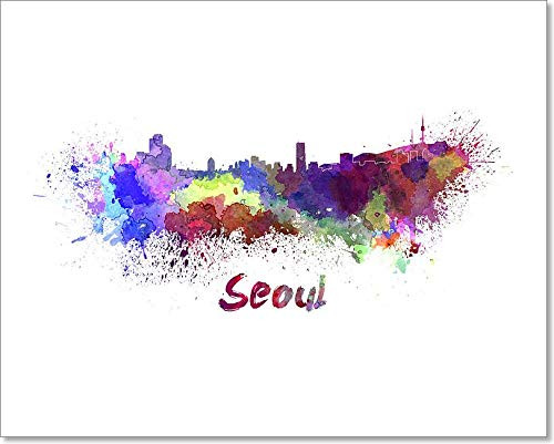 Seoul Skyline In Watercolor Paper Print Wall Art (8in. x 10in.)