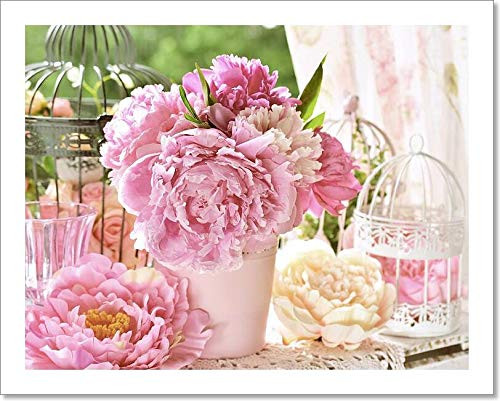 Peony Bunch In Vase On The Table In The Garden With Color Effect Paper Print Wall Art (8in. x 10in.)