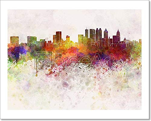 Atlanta Skyline In Watercolor Background Paper Print Wall Art (8in. x 10in.)