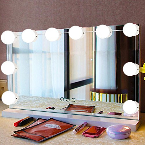 Greensen LED Vanity Mirror Lights Kit, Hollywood Style Makeup Mirror Light with 10pcs Dimmable Light Bulbs for Makeup Vanity Table Mirror  and  Bathroom Wall Mirror, White