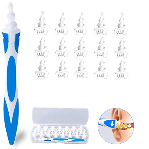Spiral Earwax Cleaner Tool, Silicone Ear Pick Earwax Removal Kit - Ear Wax Removal Tool with 16 Pcs Safe  and  Soft Spiral Replacement Heads