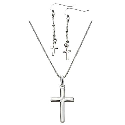 Sterling Silver Modern Cross Pendant Cable Chain Necklace Earrings Italy 18 inch Sterling Silver Modern Cross Pendant Cable Chain Necklace Earrings Italy 18 inch