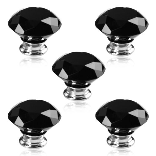 Revesun 4PCS/LOT Crystal Glass Door Knobs Cabinet Pulls Cupboard Handles Drawer Knobs Wardrobe Home Hardware Diamond Shaped Black Diameter 30mm