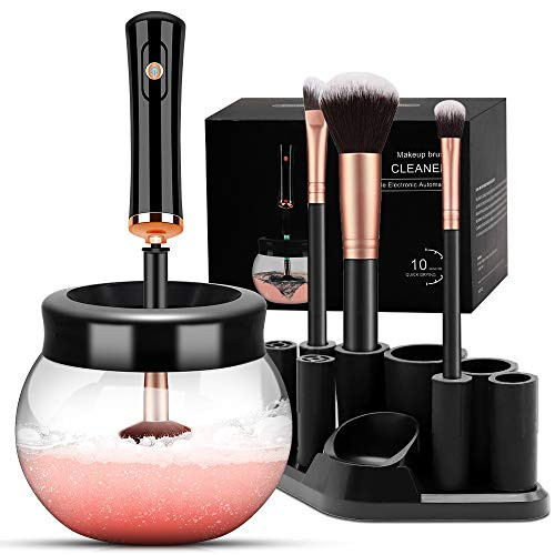 Makeup Brush Cleaner Dryer, Makeup Brush Cleaner Machine with 8 Rubber Collars, Wash and Dry in Seconds, Deep Cosmetic Brush Spinner for All Size Brushes - Black