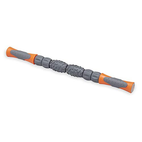 Gaiam Restore Massage Stick Roller   18 Inch   Comfort Grip Handles with 6 Independent Textured Total Body Massager Spinners