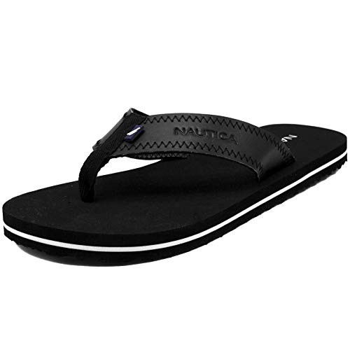 Nautica Men's Flip Flops Light Comfort Beach Sandal, Flat Thong Slides-Spadoni-Black-10