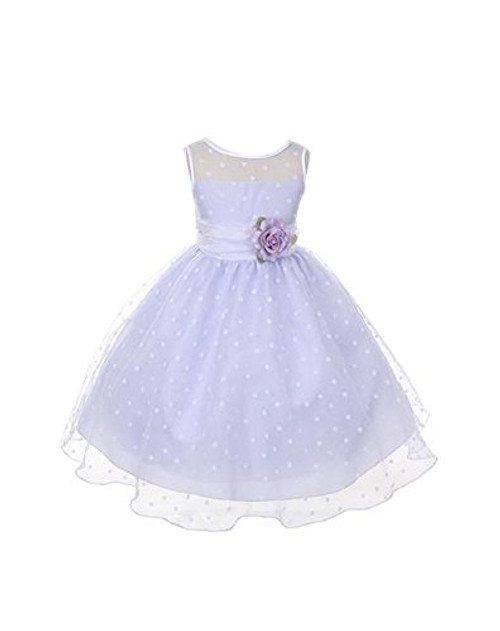 Lavender Organza Special Occasion Dress with White Polka Dots Girls - 12