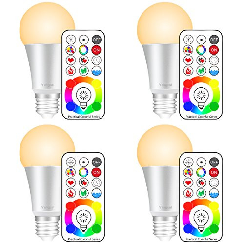 Yangcsl E26 Dimmable Color Changing LED Light Bulbs with Remote Control, Memory  and  sync, Warm White  and  RGB Multi Color, 60 Watt Equivalent (4 Pack)