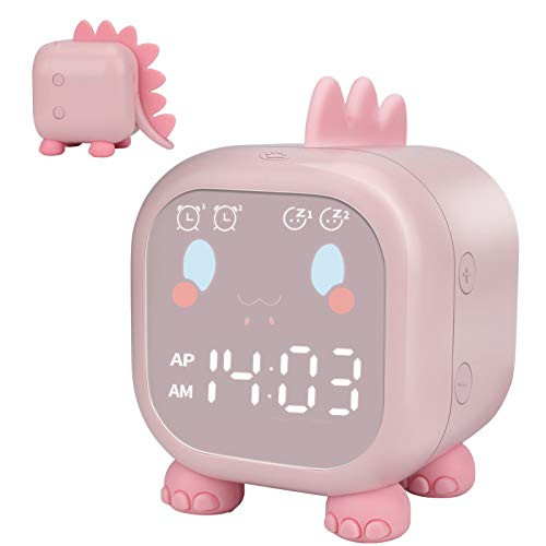 Allnice Kids Alarm Clock Cute Dinosaur Bedside Clock Digital Alarm Clock with Colorful Night Light, Time Telling, Dual Alarm, Snooze Function, Sound Control, Sleep Training, USB Powered