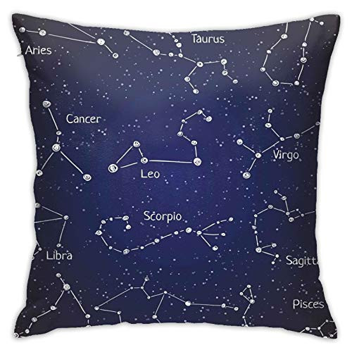 GULTMEE Decorative Printing Pillow case,Doodle Chalk Writing Style Zodiac Star Clusters and Sign Names,Square Cushion Covers for Home Sofa Couch 18x18 Inch