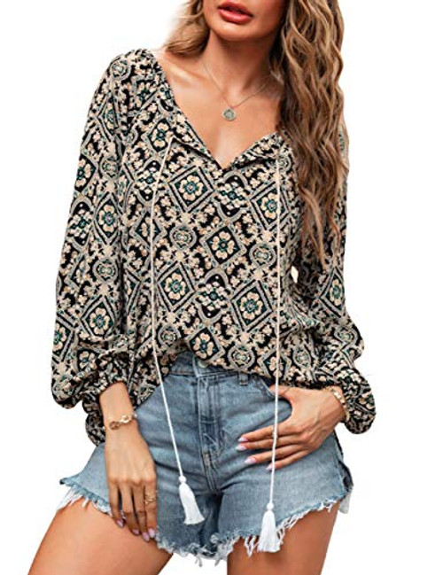 LUCKLISA Women's Long Sleeve Casual Boho Floral Print V Neck Shirts Tops Loose Blouses(Floral02,L) LUCKLISA Women's Long Sleeve Casual Boho Floral Print V Neck Shirts Tops Loose Blouses(Floral02,L)
