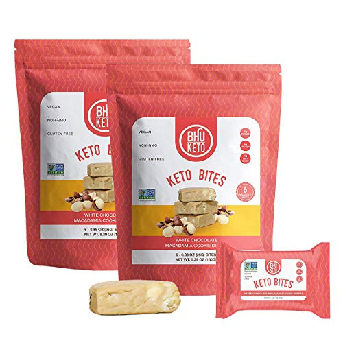 BHU Keto Bites - White Chocolate Macadamia Cookie Dough - 2 Pack - 12 Individually Wrapped Protein Snacks - Made Fresh Daily, Natural  and  Organic Ingredients, Low Carb, Vegan, Gluten-Free  and  Non-GMO
