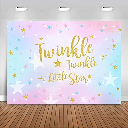 Mocsicka Twinkle Twinkle Little Star Backdrop Gender Reveal Pink or Blue Gold Star Photography Background Vinyl Watercolor Baby Shower Party Decorations Cake Table Banner (7x5ft)