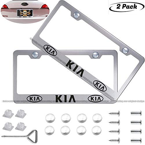 2 Pack Silver Car License Plate Frame for KIA,Applicable to US Standard tag License Frame