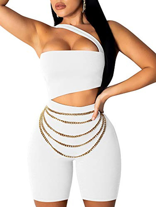 ZileZile Women's Sexy Cut Out One Shoulder Crop Tank Top Club Bodycon Romper White ZileZile Women's Sexy Cut Out One Shoulder Crop Tank Top Club Bodycon Romper White