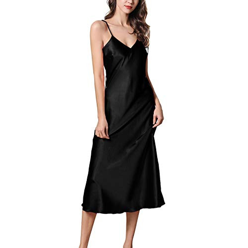 JOYMODE Women's Satin Full Slip Dress Nightgown Nightdress Lingerie Chemise Spaghetti Strap Black JOYMODE Women's Satin Full Slip Dress Nightgown Nightdress Lingerie Chemise Spaghetti Strap Black