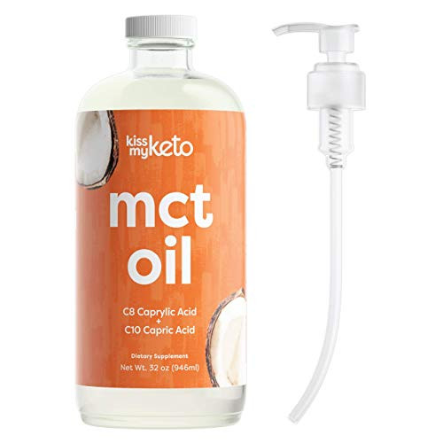 Kiss My Keto MCT Oil 32 oz  Premium MCT Oil C8  and  C10 plus Dosing Pump   Coconut Oil Medium Chain Triglycerides from Sustainable Non-GMO Coconuts   for Keto Coffee  and  Tea, Salads, Keto Shakes