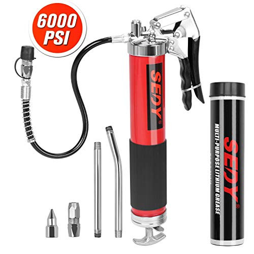 SEDY Heavy Duty Pistol Grease Gun, with 18 inch Flex Hose, Giving 14.1oz Automotive Grease