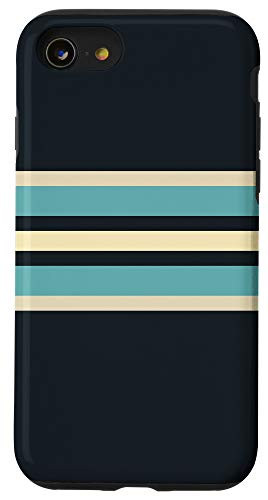 iPhone SE (2020) / 7 / 8 Colorful Beige Blue 70s Style Retro Stripes on Black Case