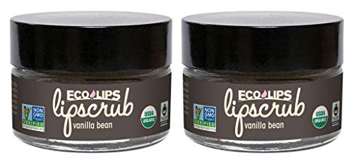 Eco Lips LIP SUGAR SCRUB - Flavor Vanilla Bean - 2 Pack - 100percent Organic Lip Care Treatment with Organic Sugar and Coconut Oil - Gently Exfoliate and Polish Dry, Flaky Lips, 100percent Edible - 0.5oz jars