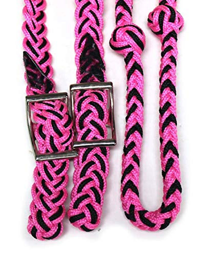 M-Royal Saddles Pink Barrel Racing Nylon Braided Roping Reins