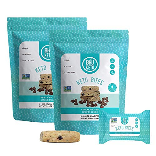 BHU Keto Bites - Chocolate Chip Cookie Dough - 2 Pack - 12 Individually Wrapped Protein Snacks - Made Fresh Daily, Natural  and  Organic Ingredients, Low Carb, Vegan, Gluten-Free  and  Non-GMO