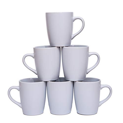 Coffee Mugs,12 OZ Ceramic Mug Large Handle Set of 6 Porcelain Ceramic Cups for Coffee, Tea, Cocoa(White)
