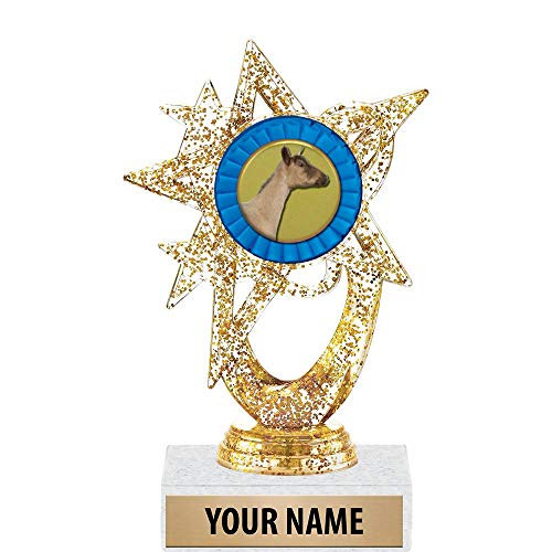 5.5 inch Gold Glitter Dairy Goat Trophies, Custom Astral Star Dairy Goat Trophy Award Prime