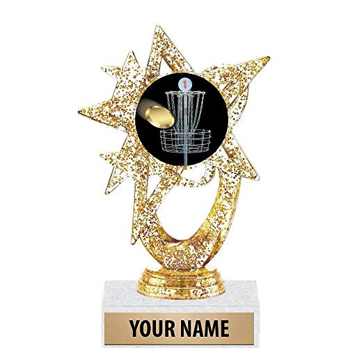 5.5 inch Gold Glitter Disc Golf Trophies, Custom Astral Star Disc Golf Trophy Award Prime