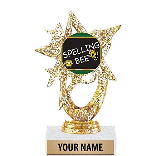 5.5 inch Gold Glitter Spelling Bee Trophies, Custom Astral Star Spelling Bee Trophy Award Prime 5.5 inch Gold Glitter Spelling Bee Trophies, Custom Astral Star Spelling Bee Trophy Award Prime