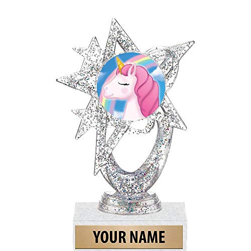 5.5 inch Silver Glitter Unicorn Trophies, Custom Astral Star Unicorn Trophy Award Prime