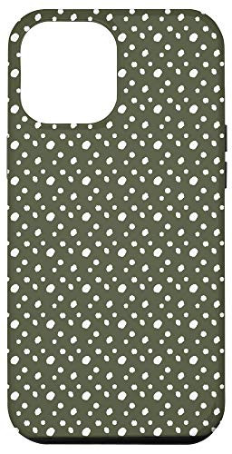 iPhone 12 Pro Max White Dark Olive Green - Dalmation Animal Print Spot Pattern Case