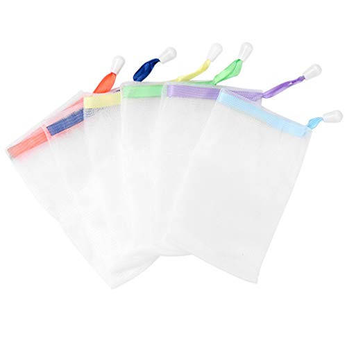 PRETYZOOM 50pcs Exfoliating Mesh Soap Pouch Bubble Foam Net Soap Sack Saver Pouch Drawstring Holder Bags Body Facial Cleaning Netting
