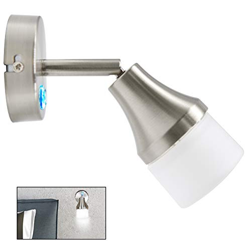 Facon 12V Bedside Reading Light with Touch On and Off Switch and Blue Indicator Light, Brushed Sliver with Frosted Glass Lens, 12V Interior Light for RV Camper Motorhome Boat