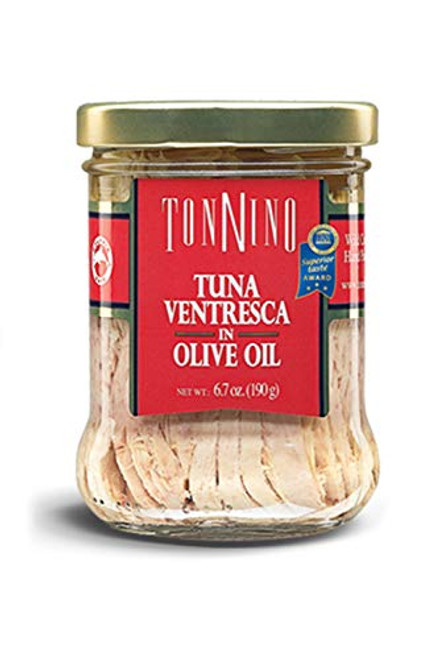 Tonnino Tuna Fillets Low Calorie and Gluten Free Yellowfin Jarred Premium Tuna Ventresca in Olive Oil 6.7 oz (Pack of 1)