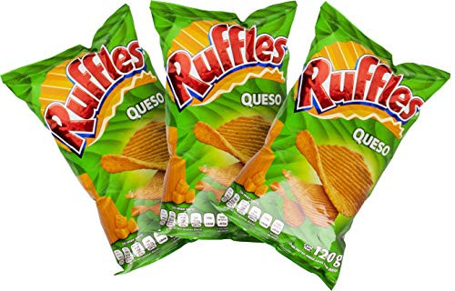 Sabritas Authentic Mexican Chips Large Bag Fresh Mexican Snacks-Cheetos Bolita, Torciditos, Colmillos, Flaming Hot, Crujitos, Churrumais, Ruffles, Rancheritos, Doritos 3-Pack (Ruffles Queso)